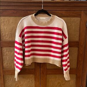 Women's Striped Crewneck Sweater in Cream & Red
